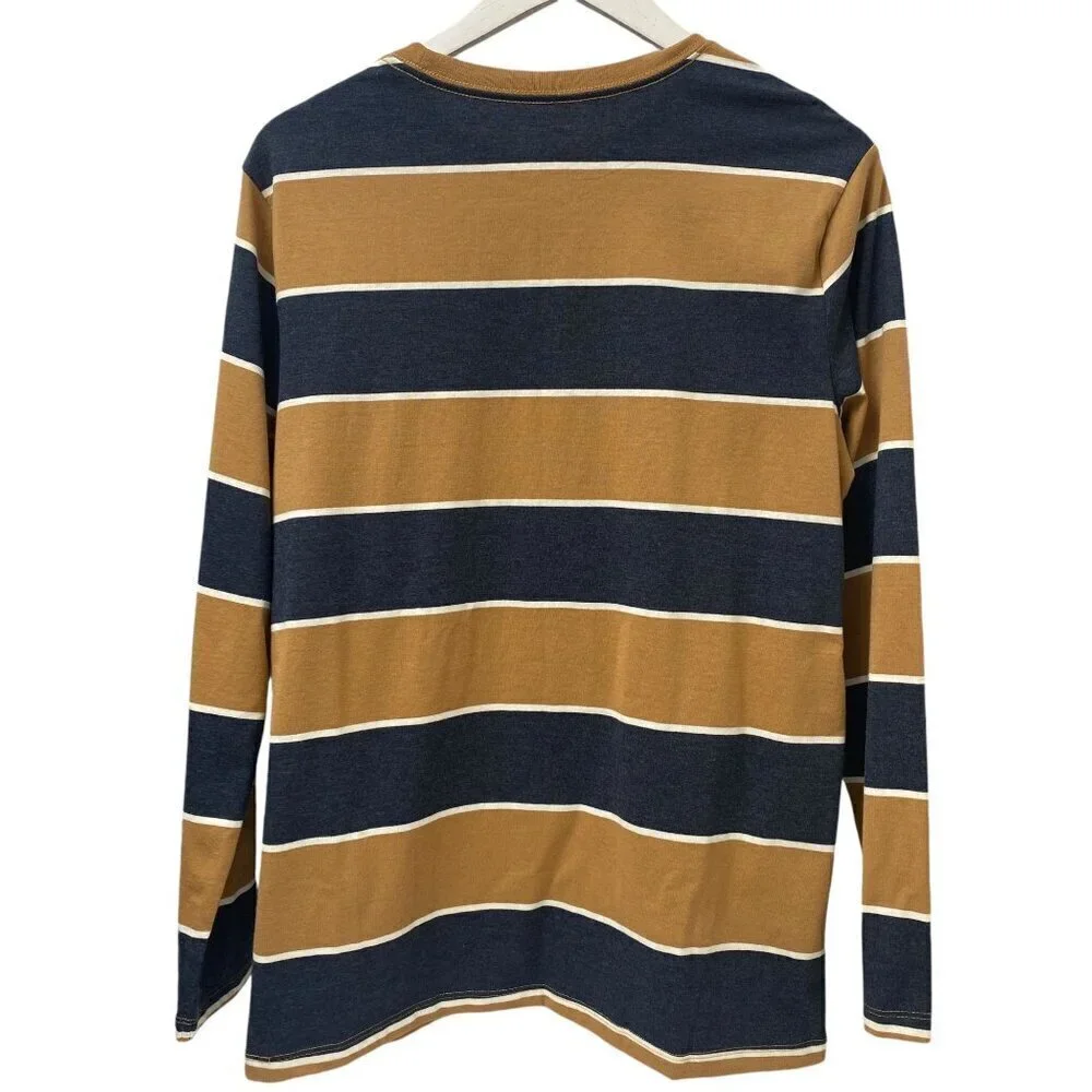 OLD NAVY Striped Tee Boys XXL / 18  Navy Brown Crew Neck Long Sleeve NWT